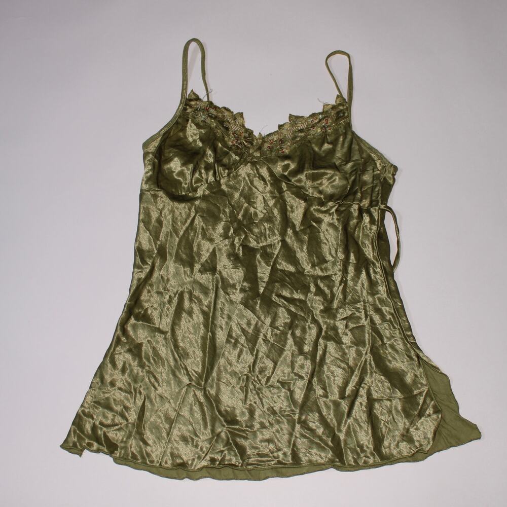 Y2K One Heart Sage Green Cami/ Slip With Lace Trim And Sequins Size M